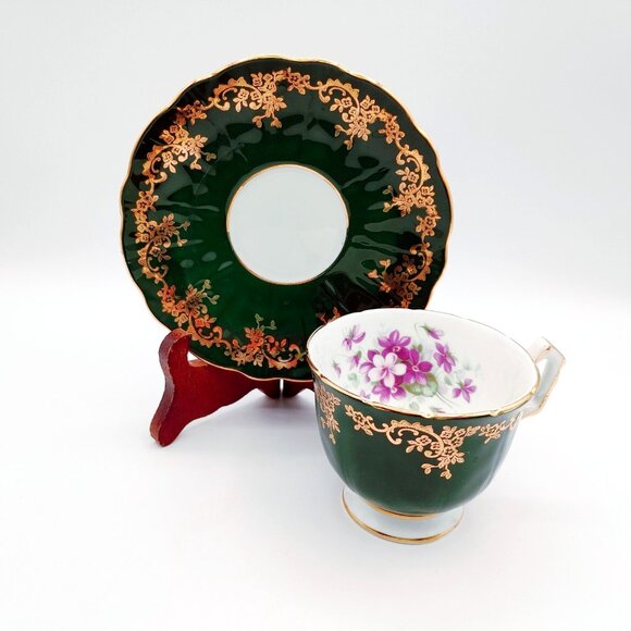 Aynsley England Emerald Violet Tea Cup And Saucer 2917 - Picture 2 of 12